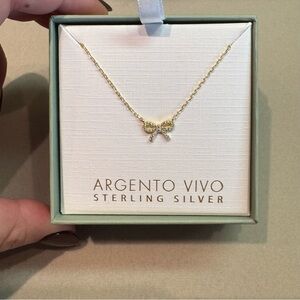NWT/NIB Argento Vivo CZ Bow Necklace - 14k Gold over 925 Sterling Silver